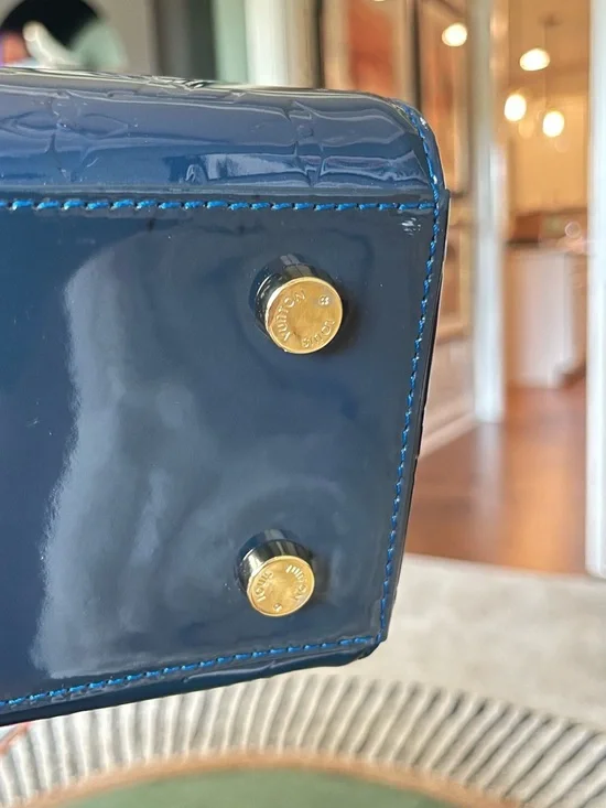 Louis Vuitton Navy Vernis Monogram Satchel with Natural Trim - Picture 6 of 7